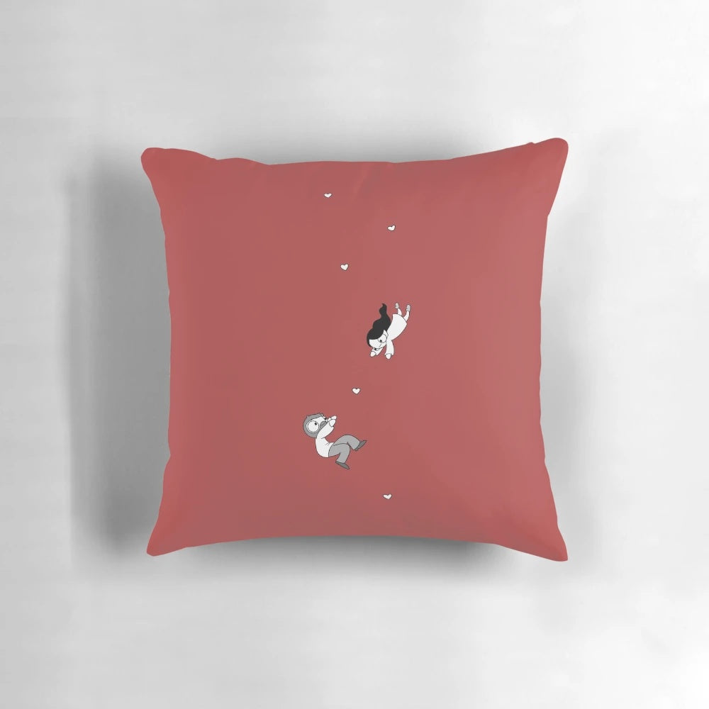 Illustration of a romantic couple falling in love with hearts