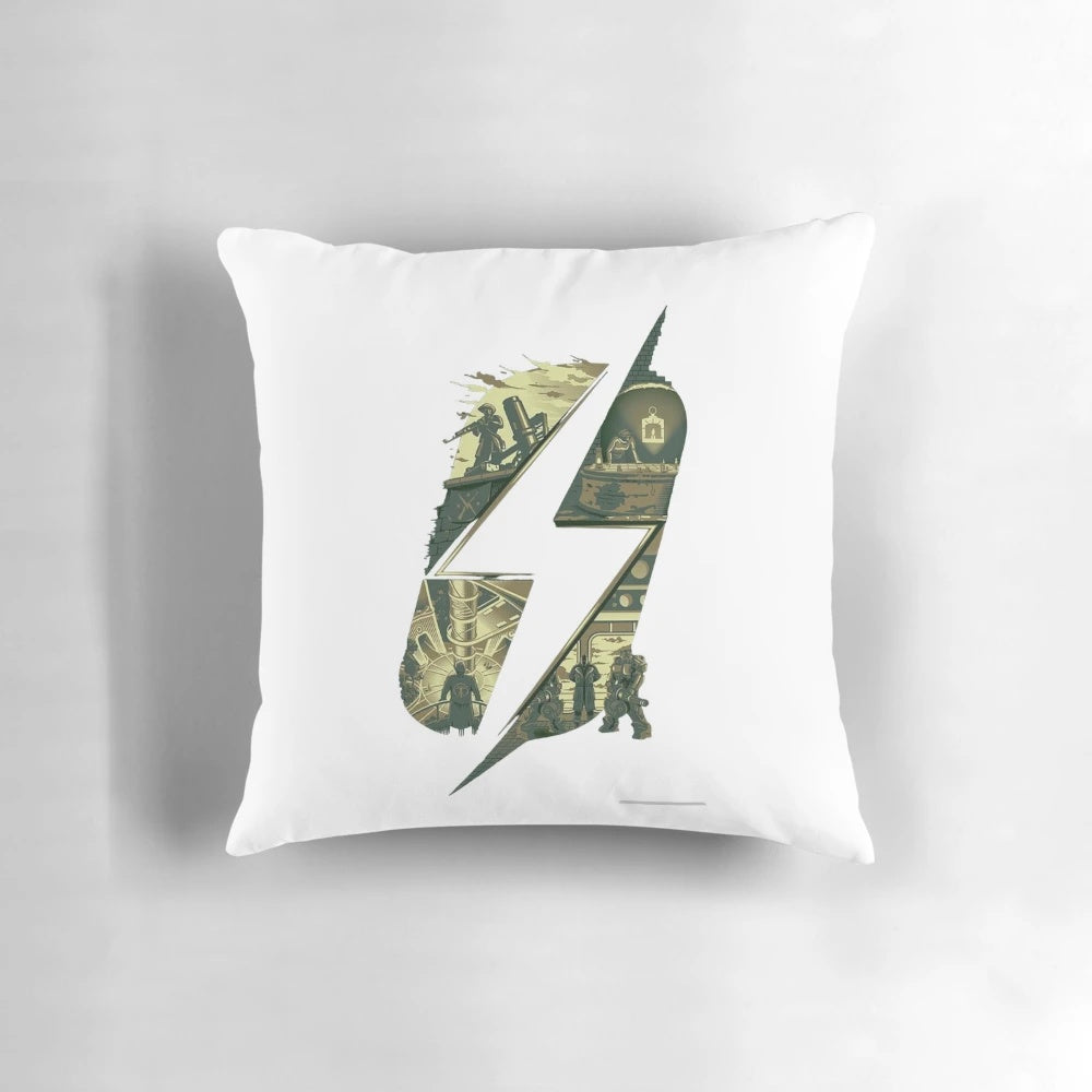 Fallout 4 inspired sticker pillow with iconic Brotherhood of Steel logo