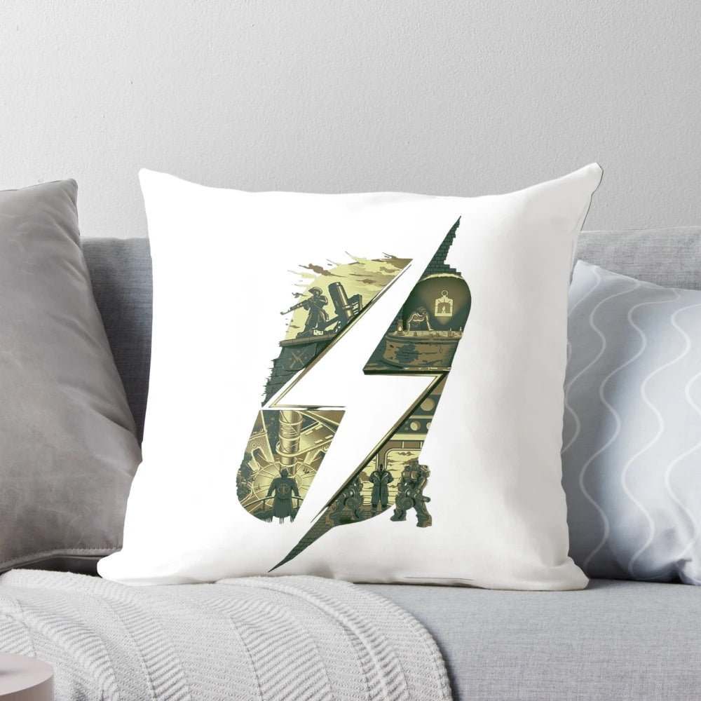Fallout 4 inspired sticker pillow with iconic Brotherhood of Steel logo