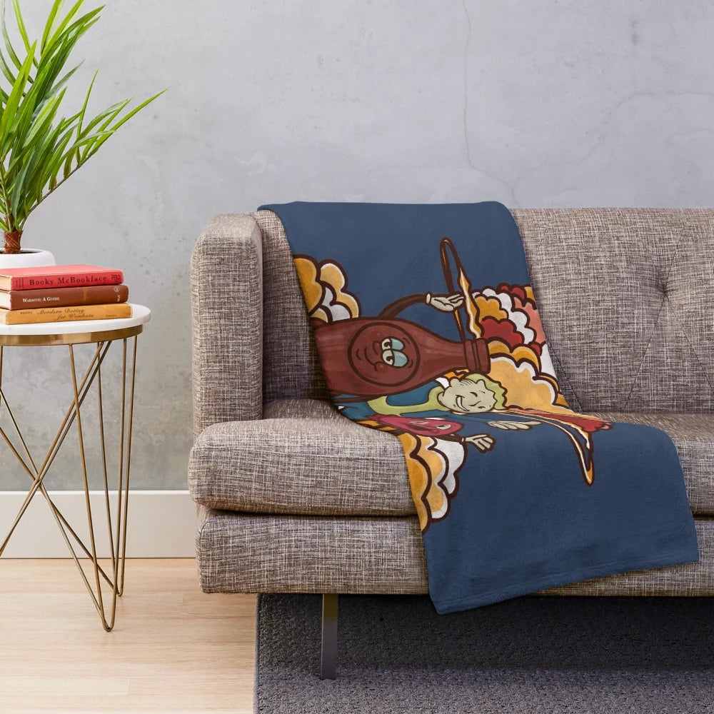Fallout inspired plush blanket featuring Vault Boy and Cappy