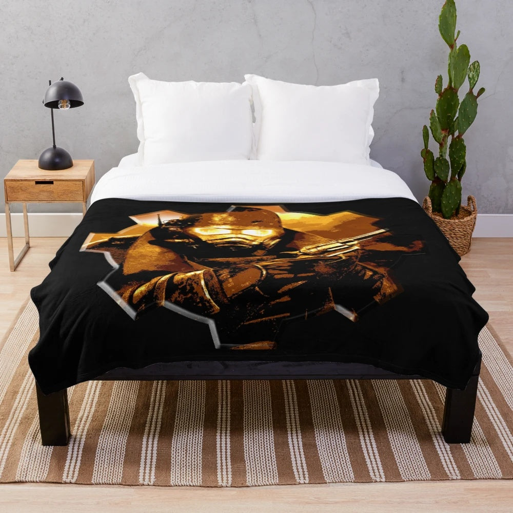 Fallout-themed plush blanket with vault and wasteland graphics