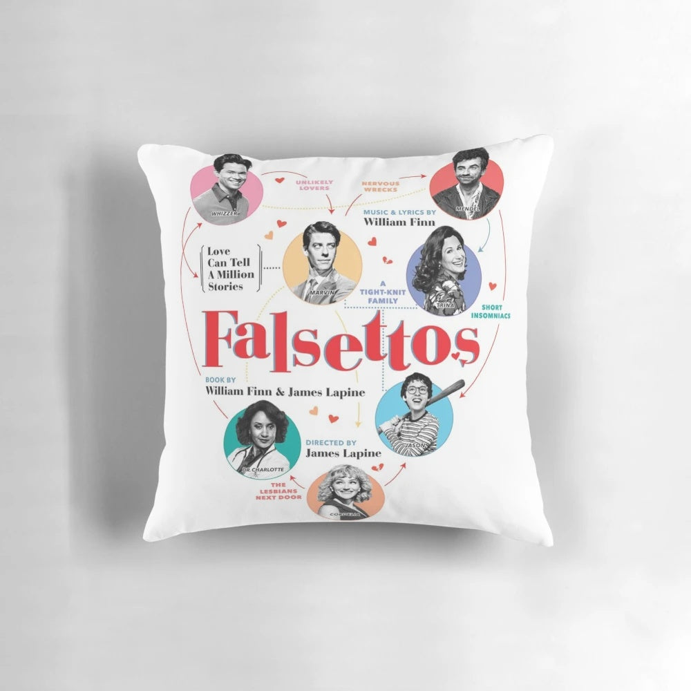 Pillow featuring the 2016 Broadway musical theater poster for Falsettos