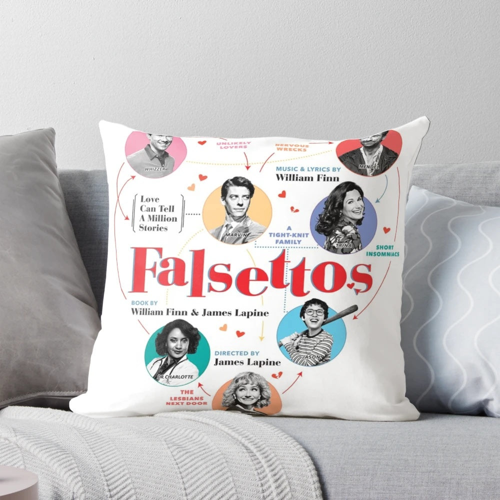 Pillow featuring the 2016 Broadway musical theater poster for Falsettos