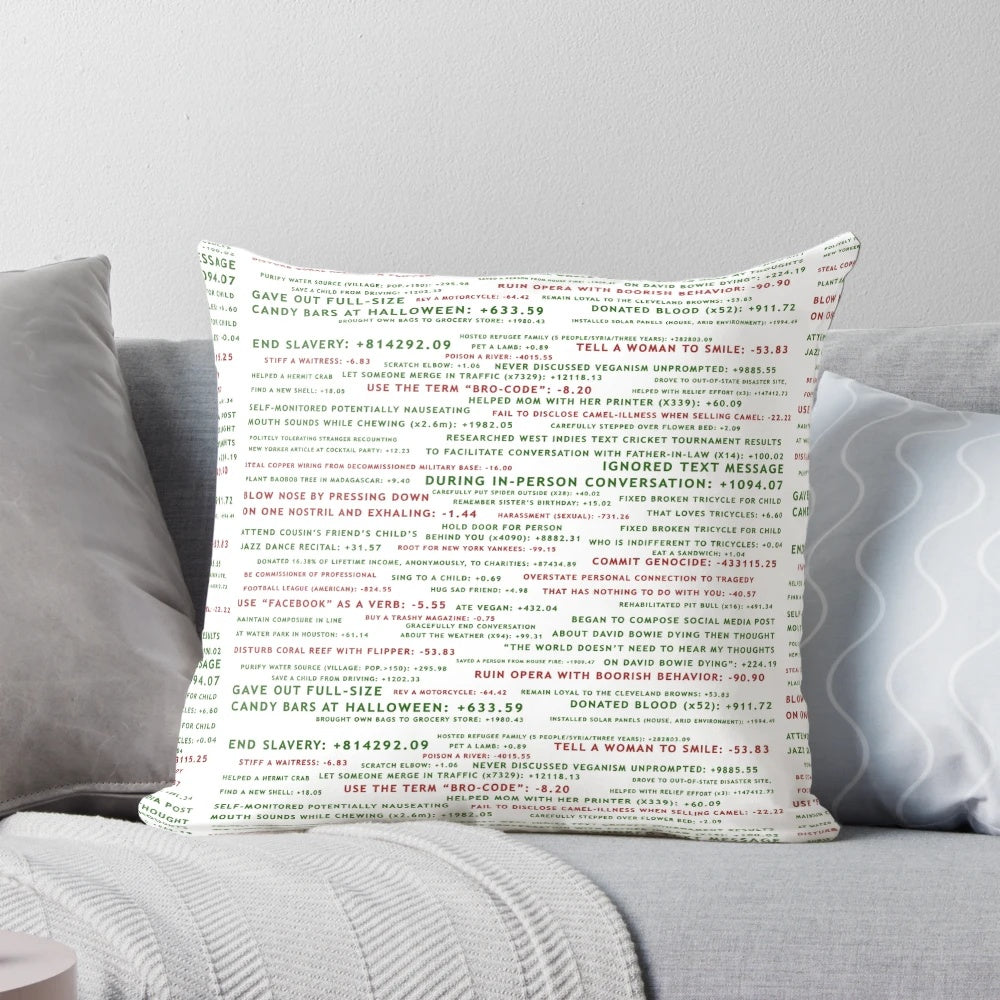 Decorative pillow featuring characters from the popular TV show The Good Place