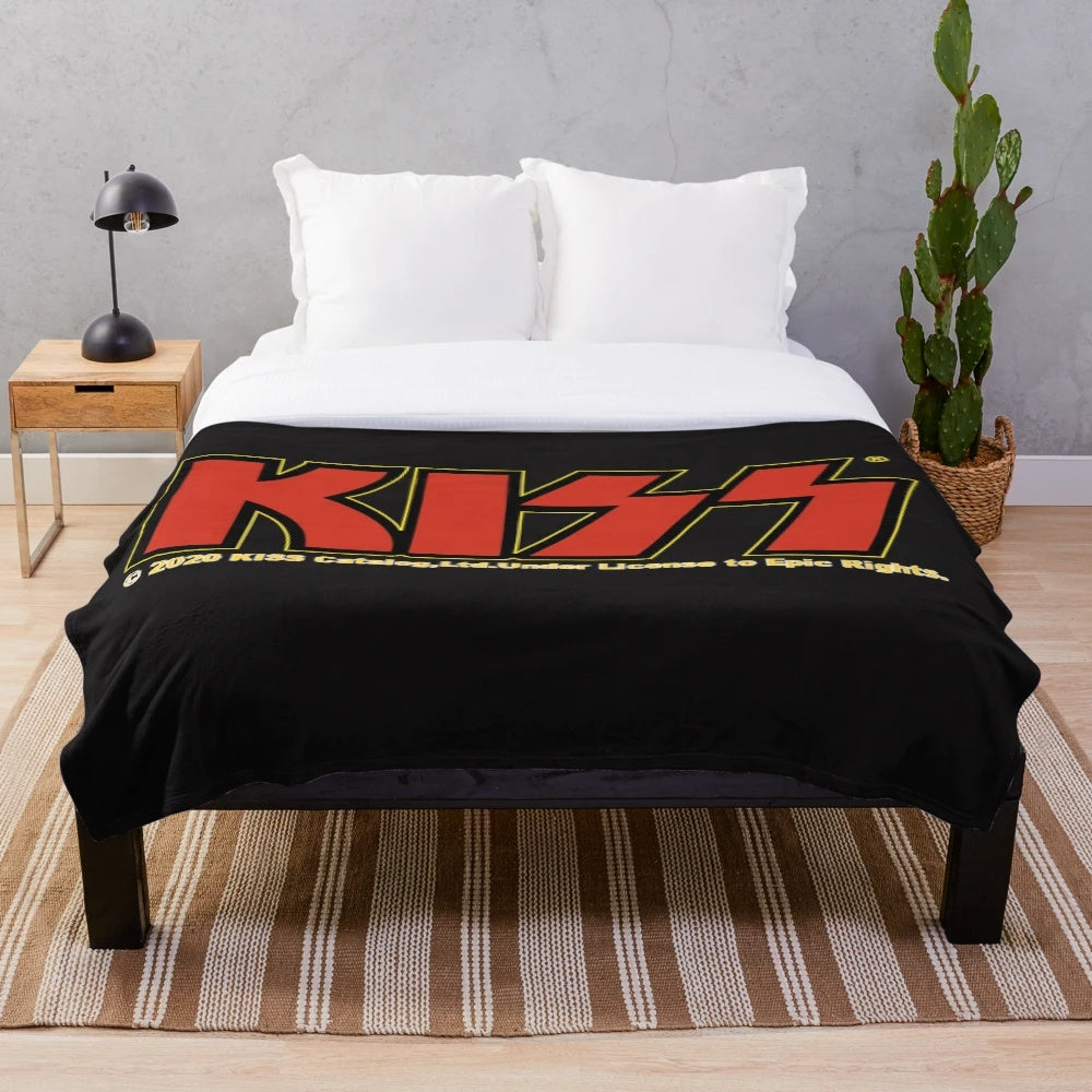 KISS logo plush blanket with the iconic band logo