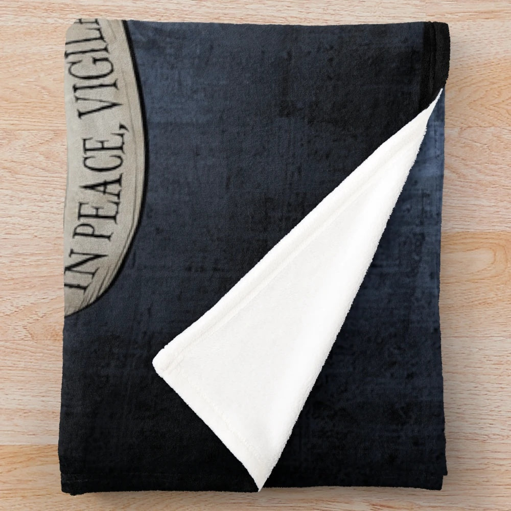 Dragon Age-inspired plush blanket featuring Grey Warden motto and imagery
