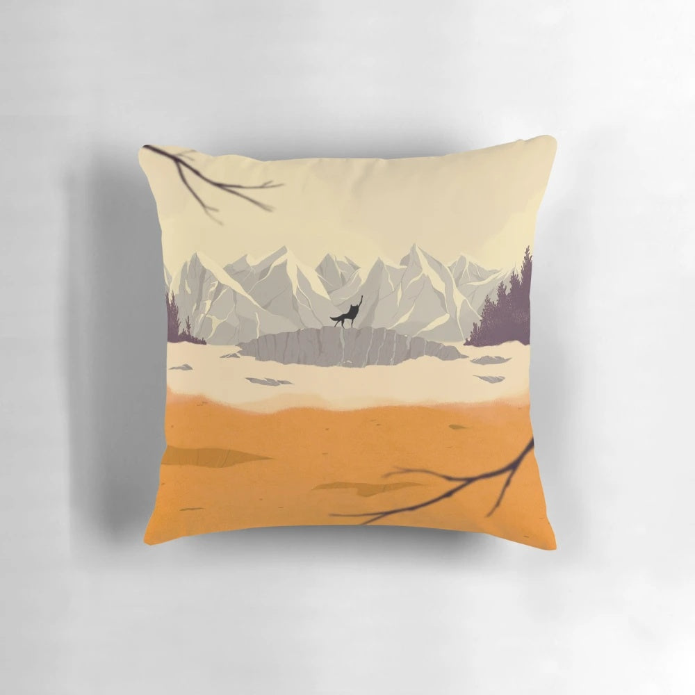 Plush wolf-inspired pillow featuring the character Mr. Fox from the Wes Anderson film "Fantastic Mr. Fox