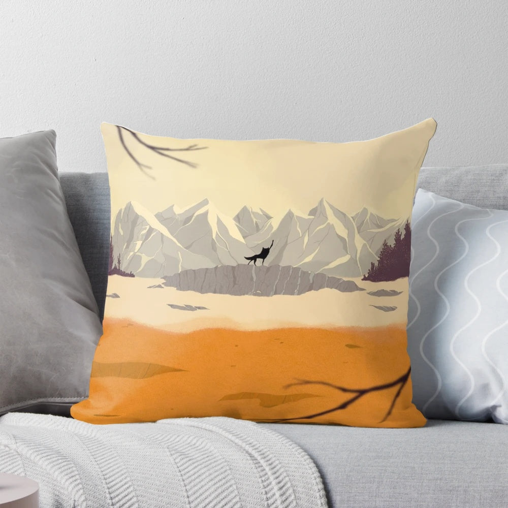 Plush wolf-inspired pillow featuring the character Mr. Fox from the Wes Anderson film "Fantastic Mr. Fox