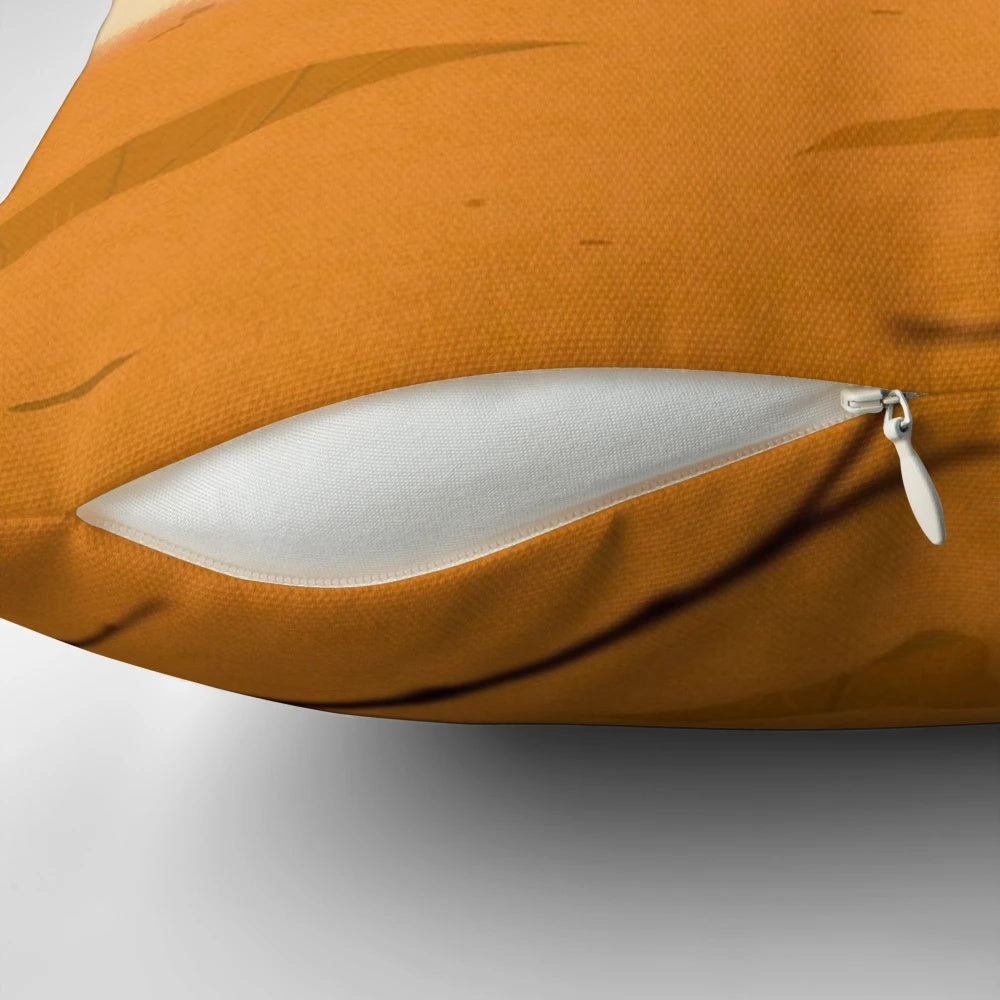 Plush wolf-inspired pillow featuring the character Mr. Fox from the Wes Anderson film "Fantastic Mr. Fox