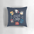 Dungeons and Cats-themed throw pillow featuring adorable, fantasy-inspired cat design
