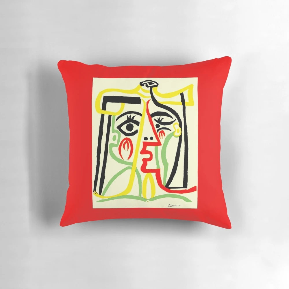 Vibrant abstract painting print of a woman's face, featuring a whimsical, colorful design in a retro-inspired style.