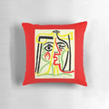 Vibrant abstract painting print of a woman's face, featuring a whimsical, colorful design in a retro-inspired style.