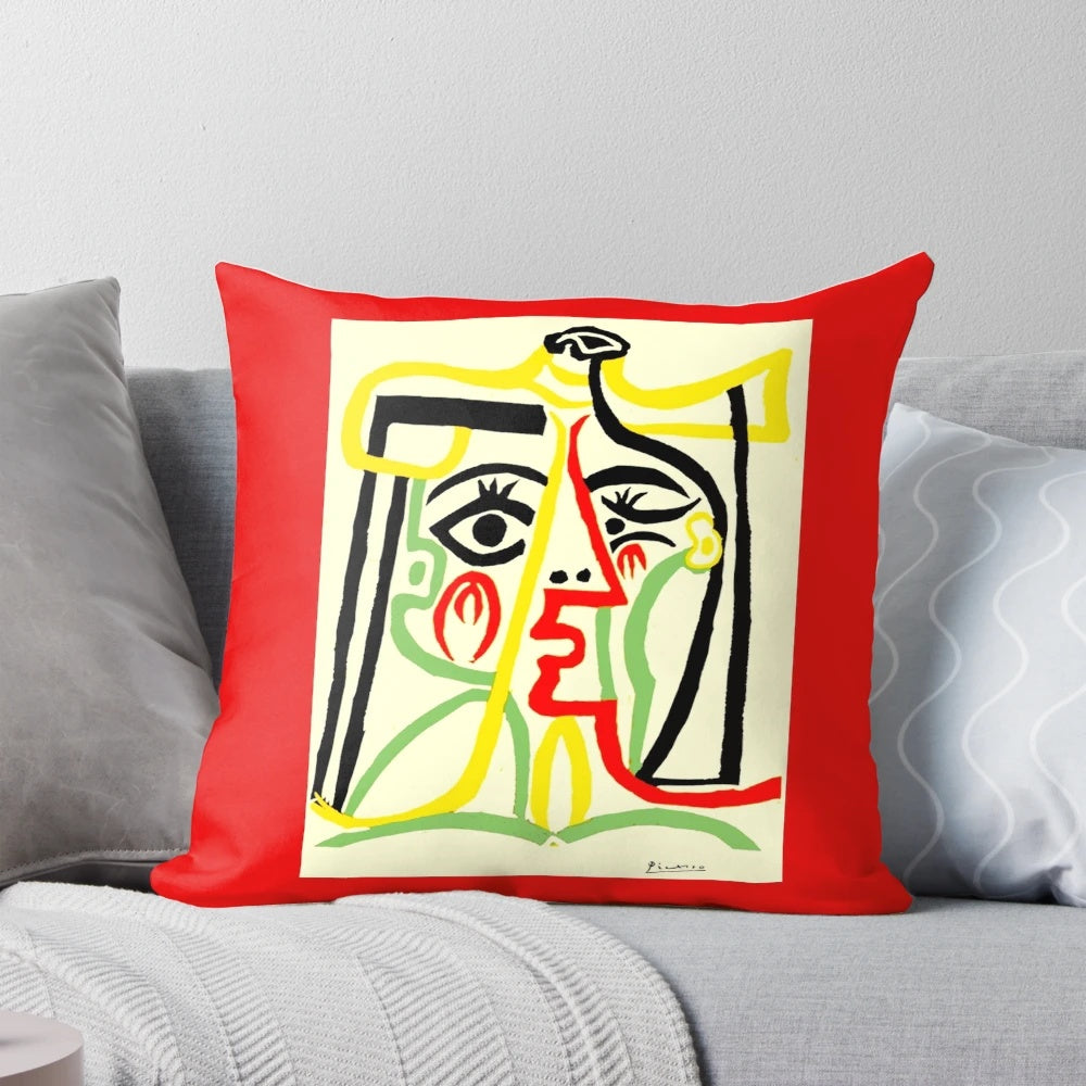 Vibrant abstract painting print of a woman's face, featuring a whimsical, colorful design in a retro-inspired style.