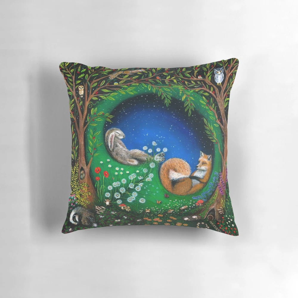 Midsummer Night's Dream Pillow with Fantasy Animals in a Woodland Forest Scene