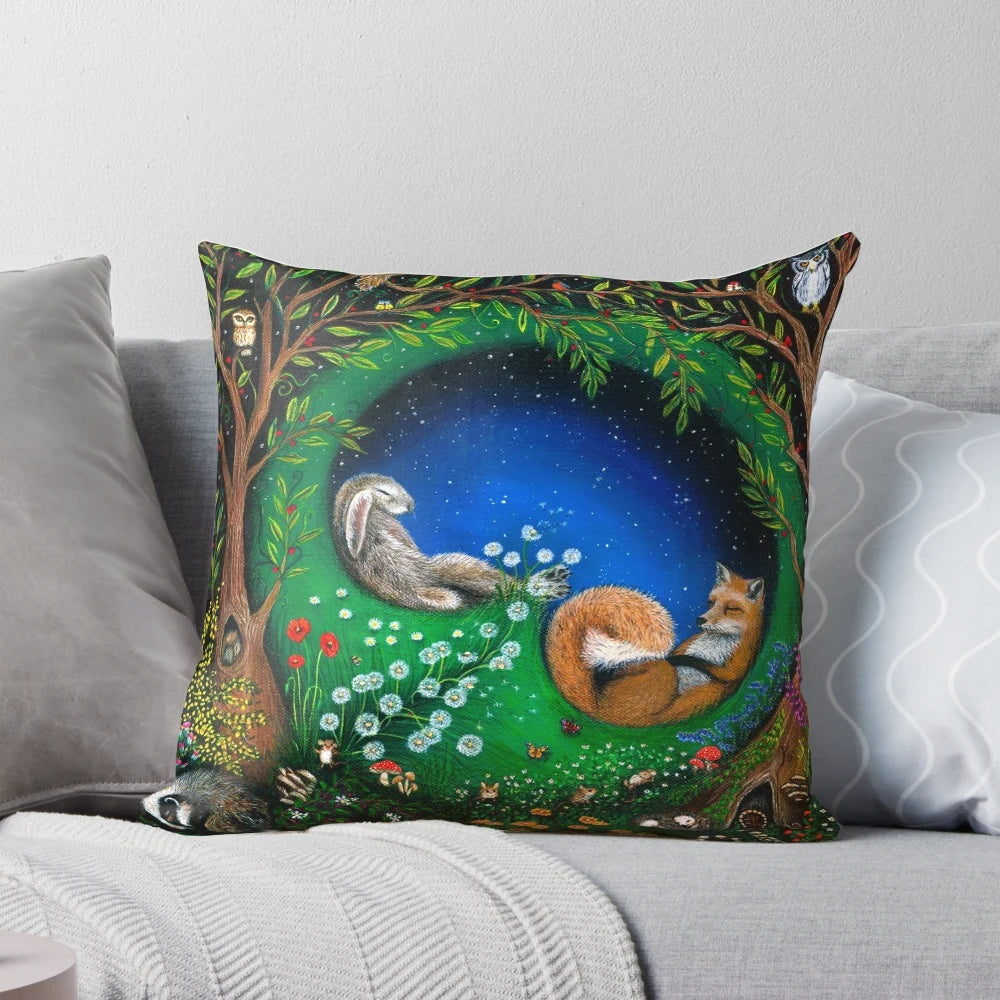 Midsummer Night's Dream Pillow with Fantasy Animals in a Woodland Forest Scene