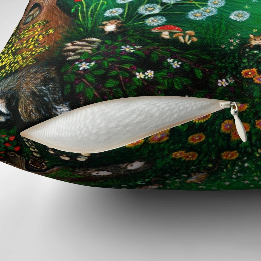 Midsummer Night's Dream Pillow with Fantasy Animals in a Woodland Forest Scene