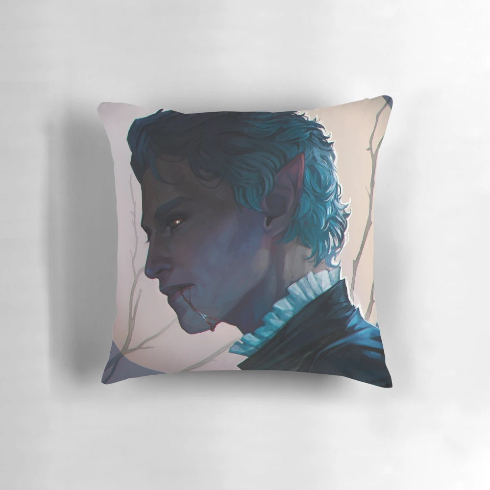 Astarion-themed decorative pillow, featuring the character from the video game Baldur's Gate 3
