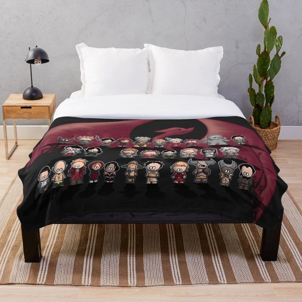 Dragon Age Trilogy Plush Blanket featuring Chibi-Style Characters