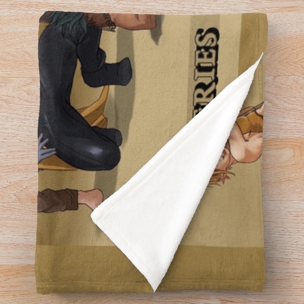 Dragon Age Inquisition inspired plush blanket featuring fantasy characters