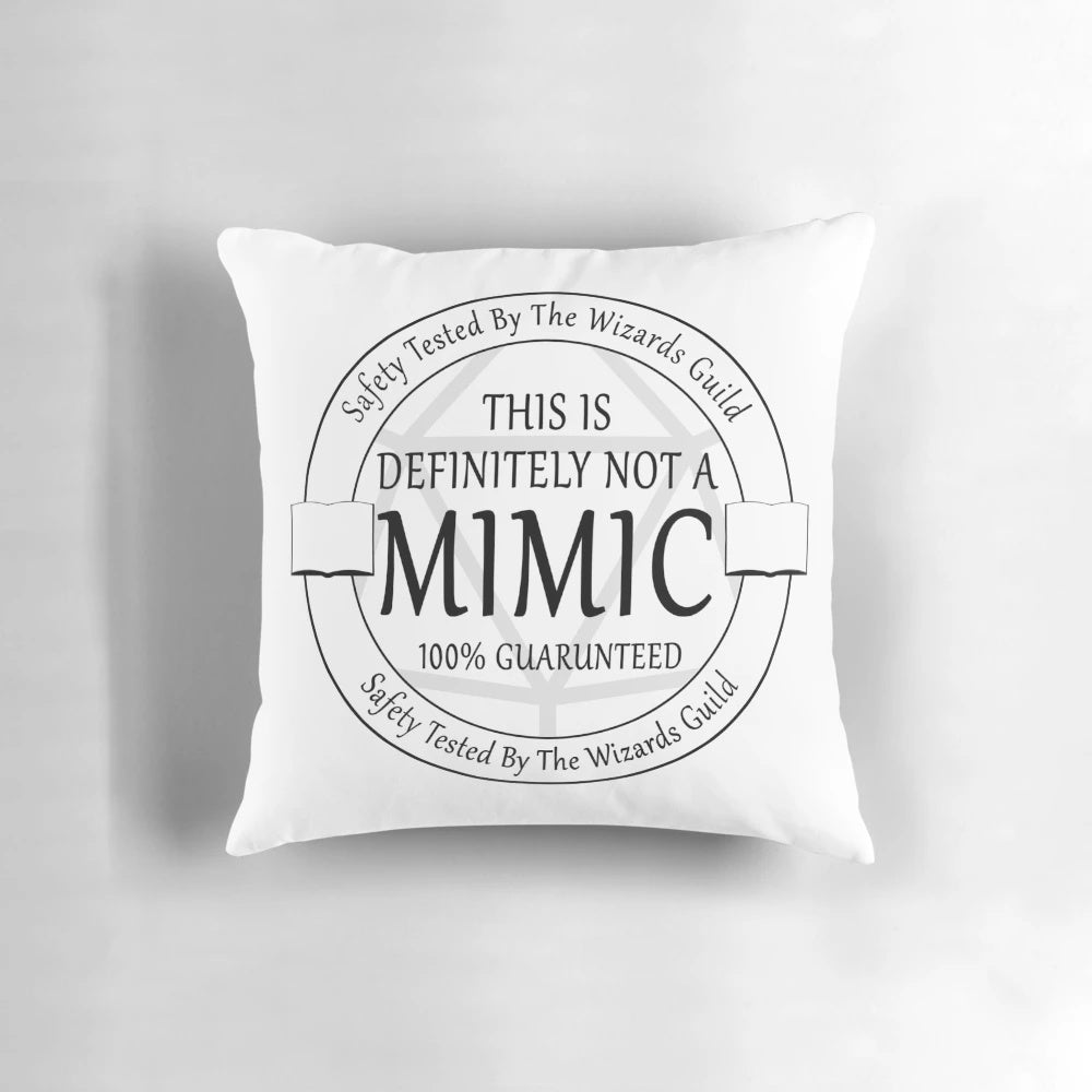 A cozy, safety-tested pillow featuring a mimic design, perfect for fans of fantasy and roleplaying games.