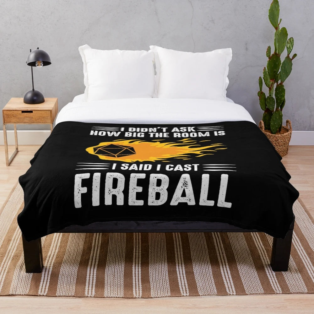 Fantasy plush blanket with sorcerer and wizard design, perfect for TTRPG fans and DnD enthusiasts.