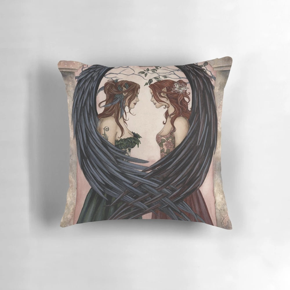 Fantasy sisters companions pillow with angels, fairies, and Amy Brown artwork