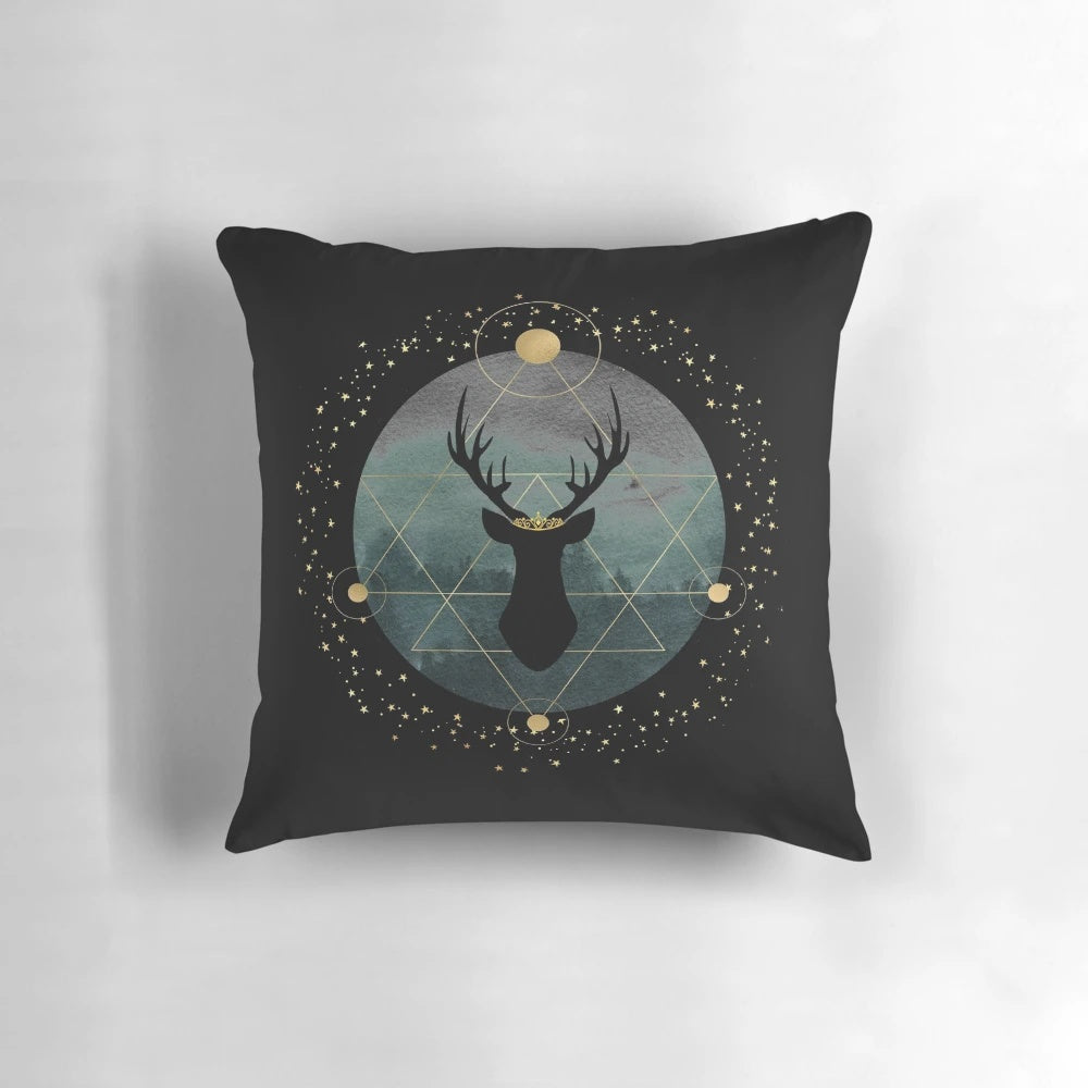 Fantasy-inspired throne of glass forest stag decorative throw pillow