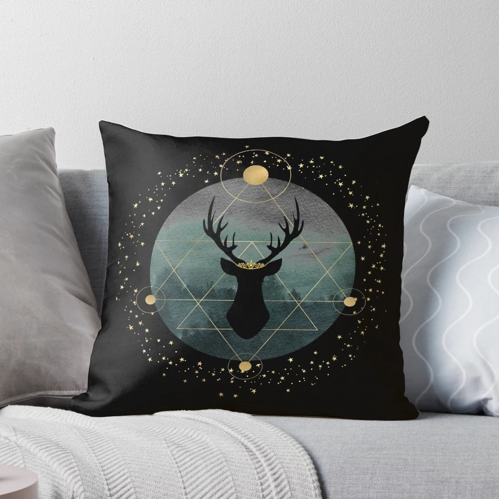 Fantasy-inspired throne of glass forest stag decorative throw pillow