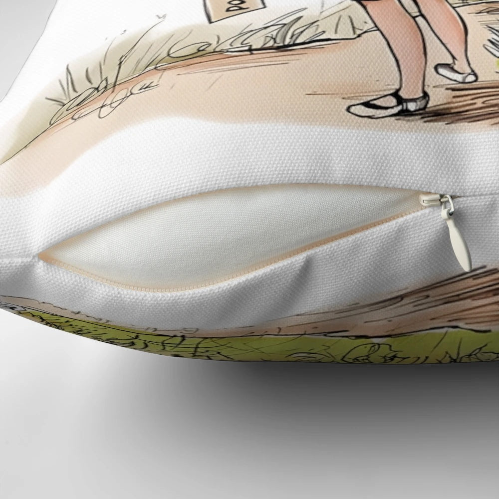 Winnie the Pooh Goodbye Pillow featuring a vintage-inspired watercolor sketch of Pooh Bear and a balloon.