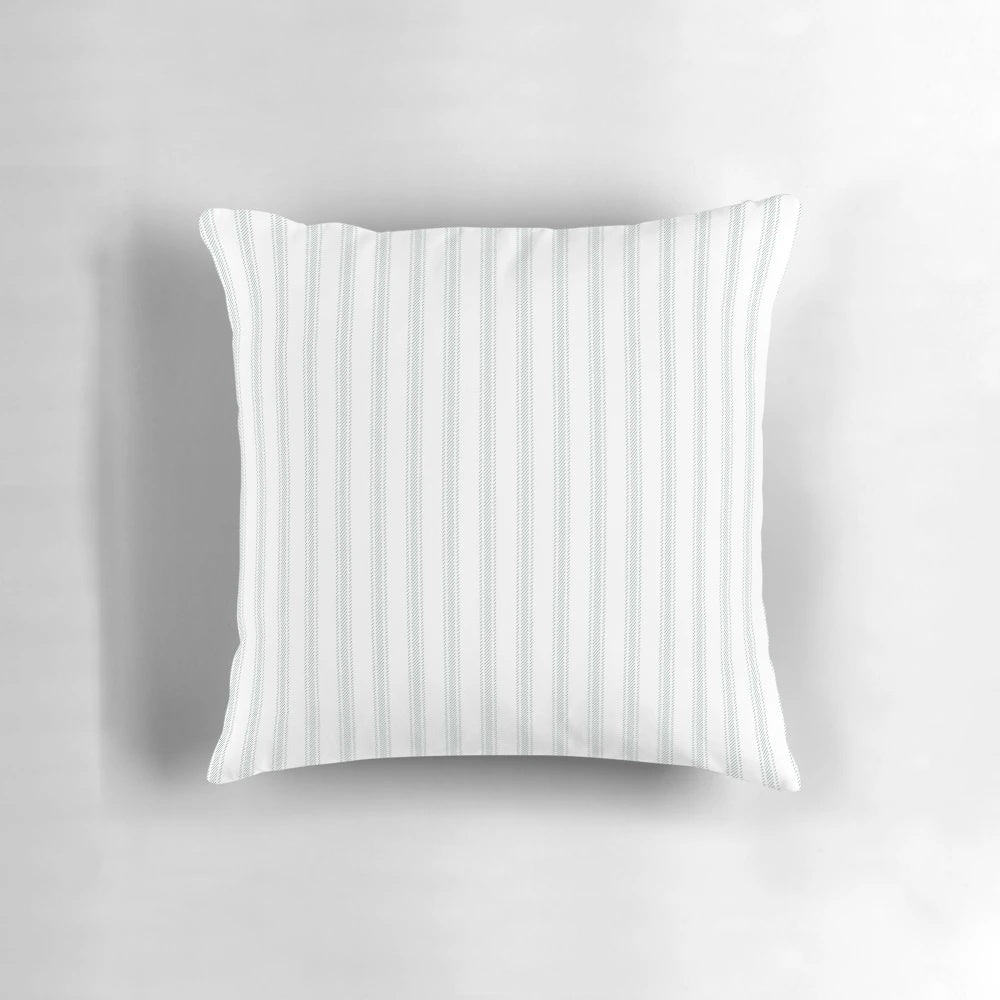 Farmhouse inspired ticking stripe accent pillow in sage green
