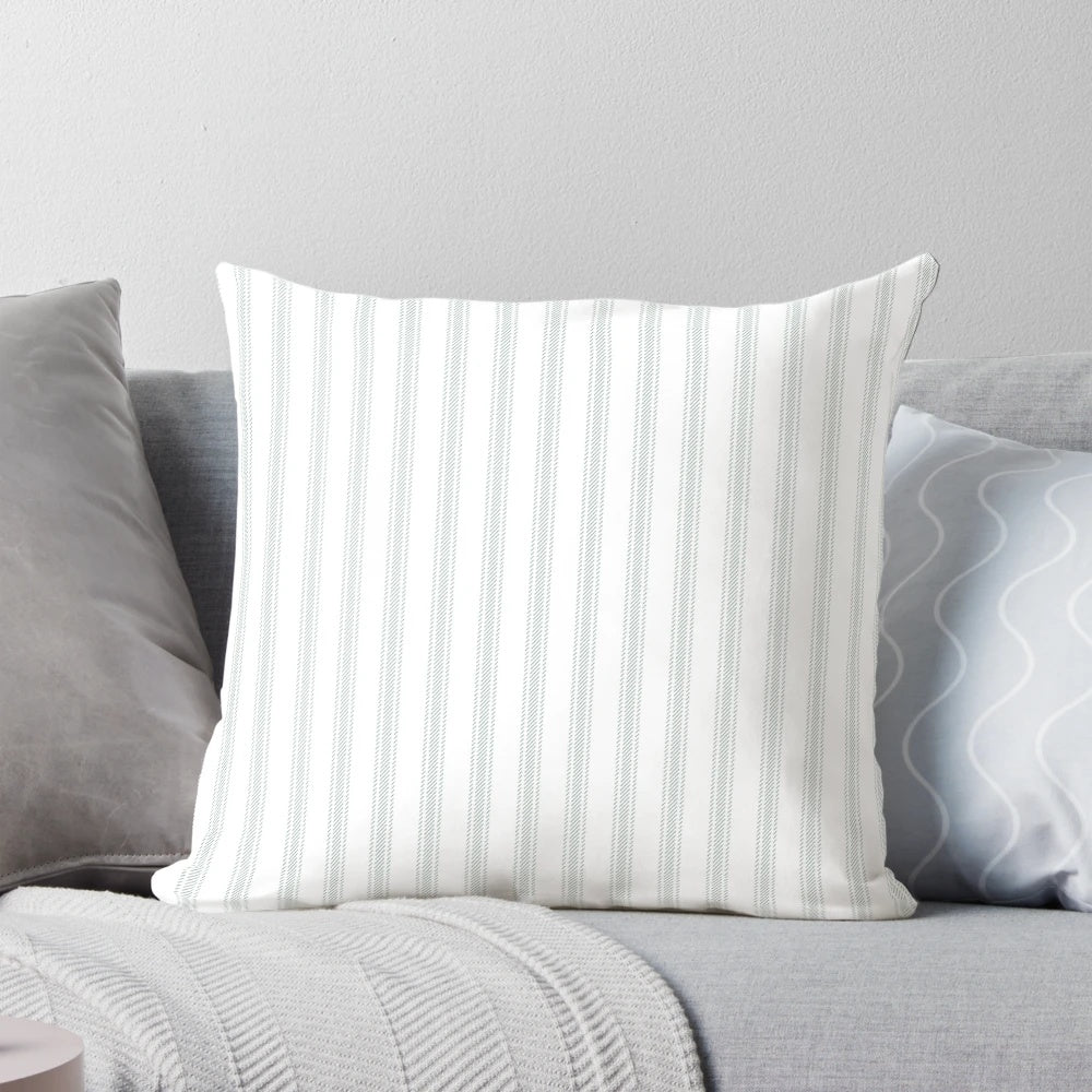 Farmhouse inspired ticking stripe accent pillow in sage green