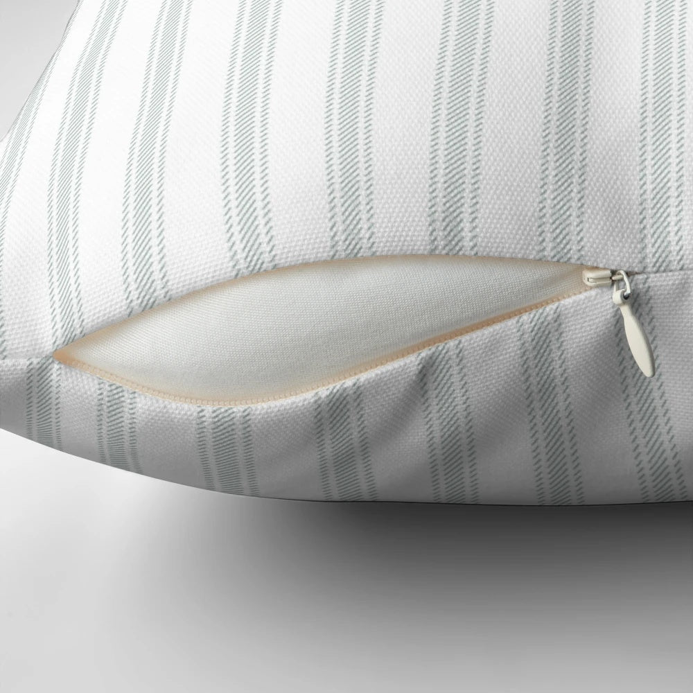 Farmhouse inspired ticking stripe accent pillow in sage green