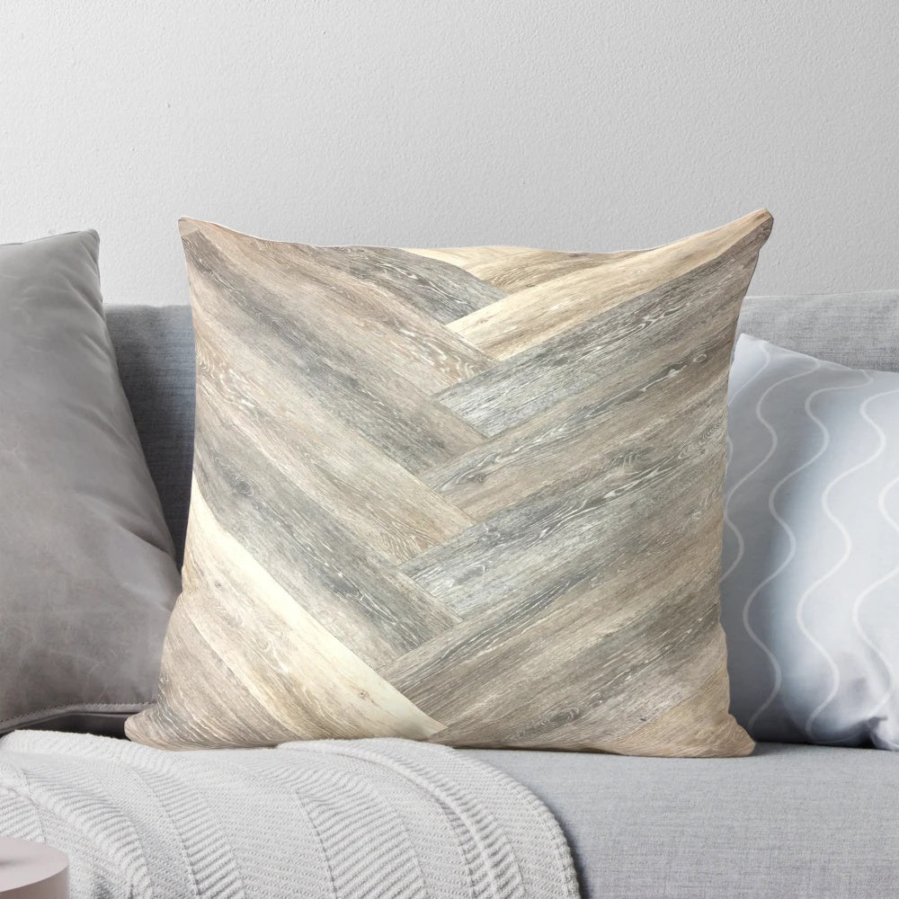 Farmhouse rustic barn wood throw pillow with geometric, weathered design