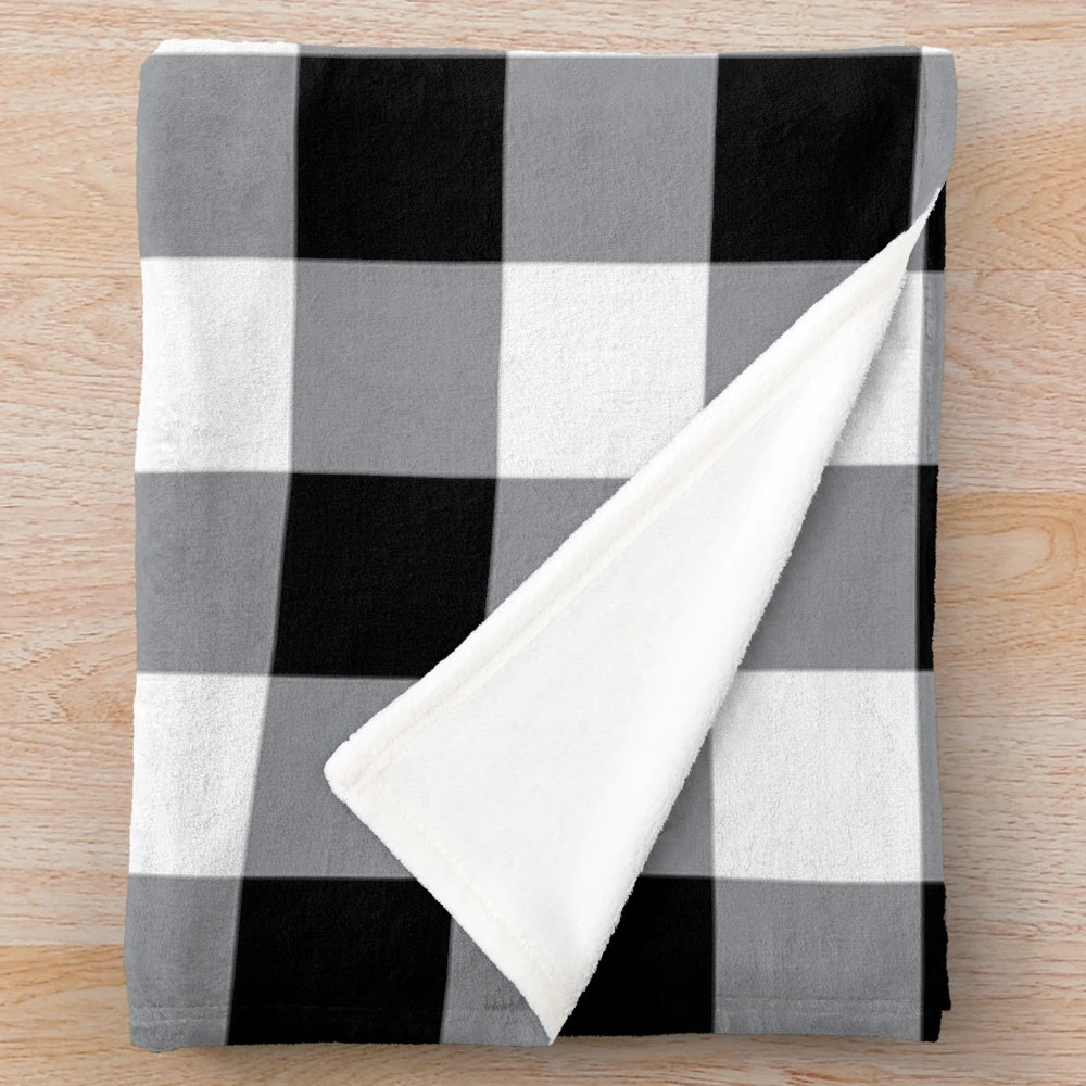 Farmhouse style plush black and white buffalo check pattern blanket