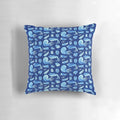 Pillow featuring illustrations of trilobites, anomalocaris, wiwaxia, and other ancient marine creatures on a dark background.