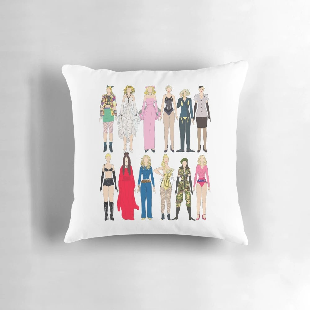A stylish, high-quality pillow featuring a fashion-forward design inspired by the iconic Madonna.