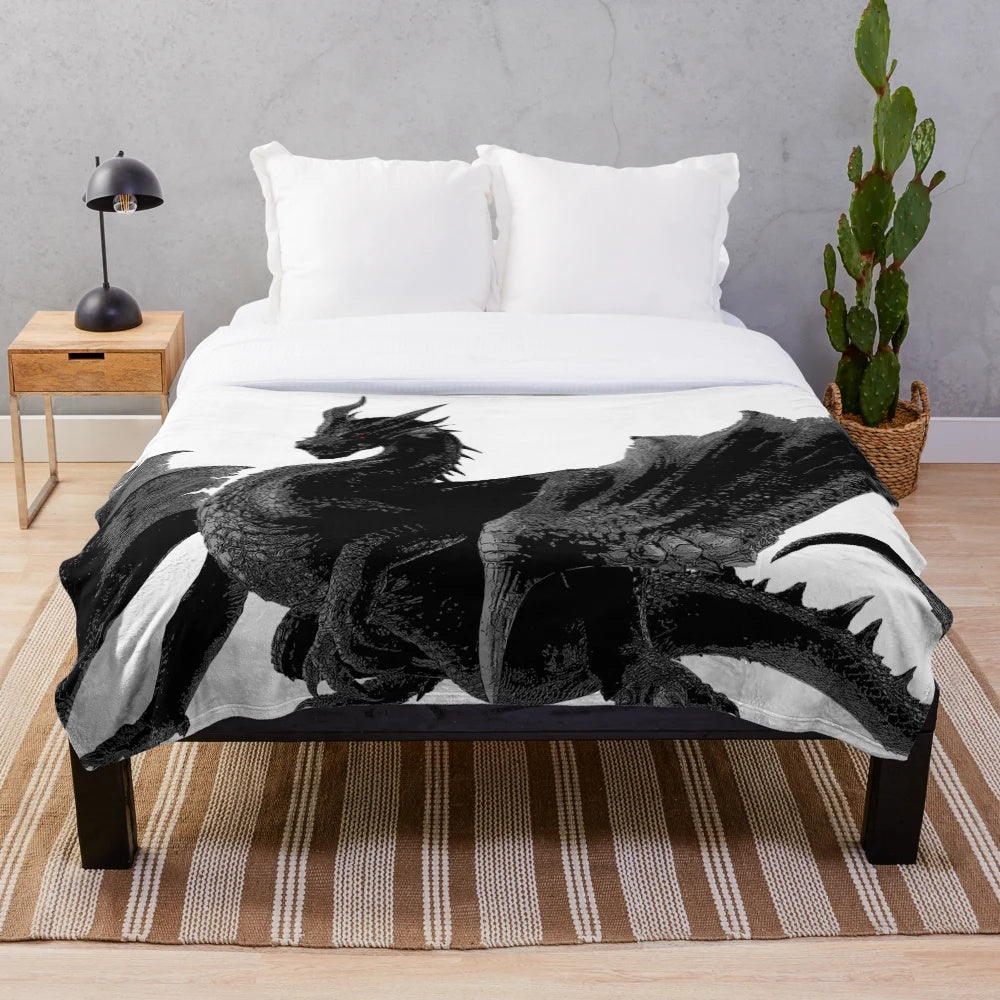 Fatalis inspired plush blanket featuring the Miraboreasu elder dragon from Monster Hunter World