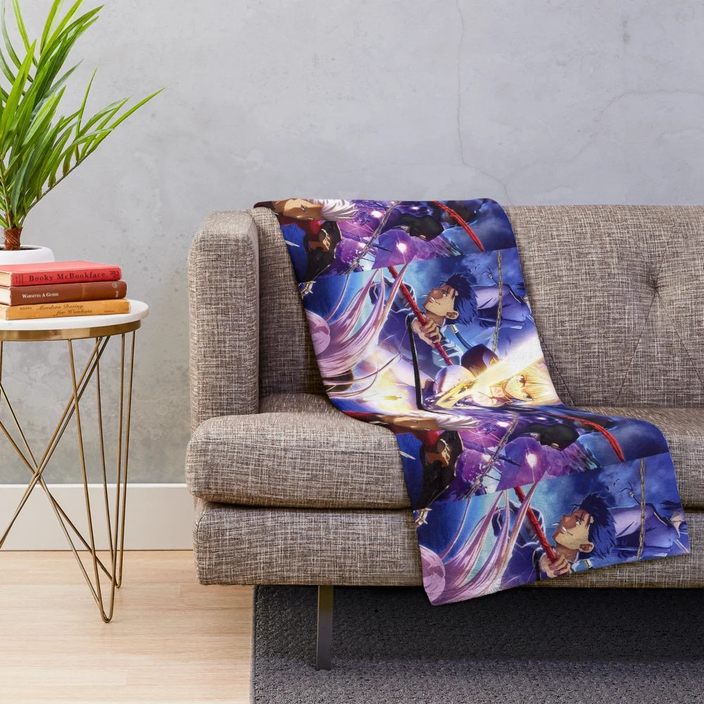 Fate Stay Night-inspired plush blanket featuring popular anime characters