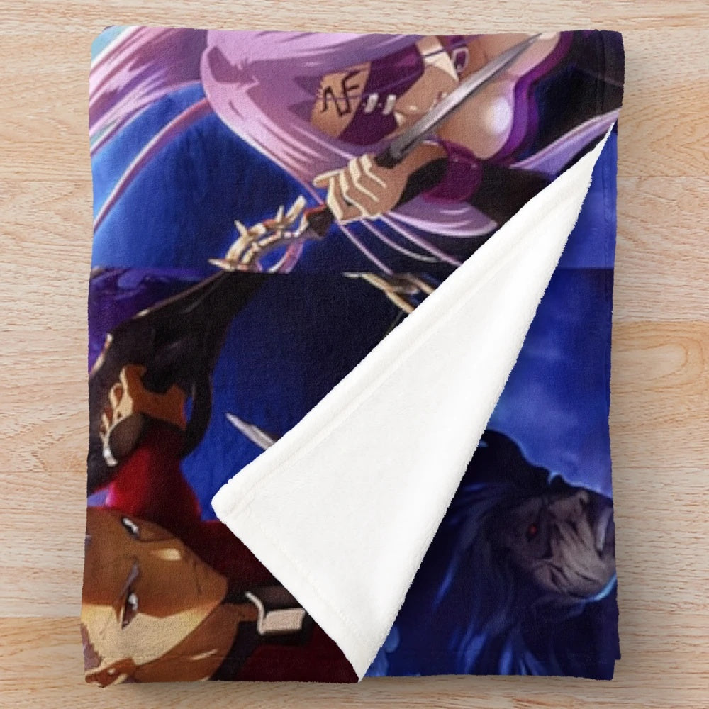 Fate Stay Night-inspired plush blanket featuring popular anime characters