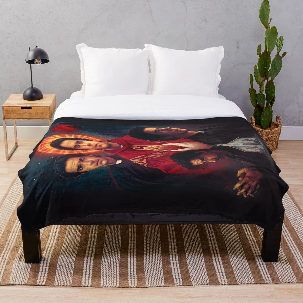 Father John inspired plush blanket with religious design