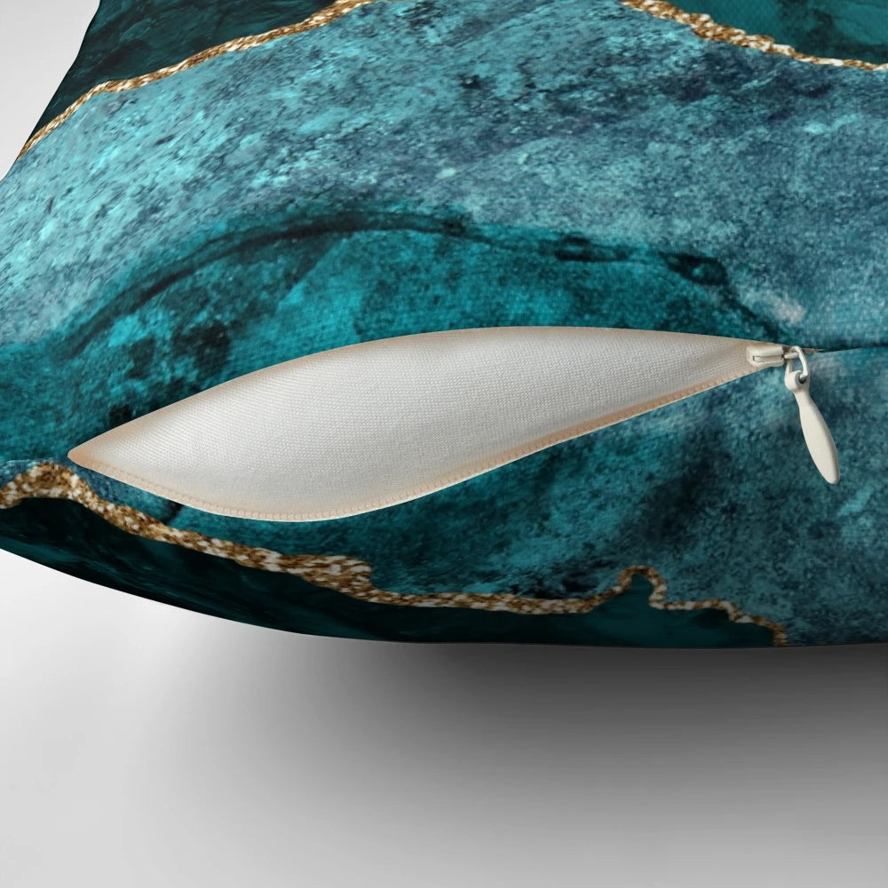 Faux malachite marble decorative throw pillow with blue and teal colors