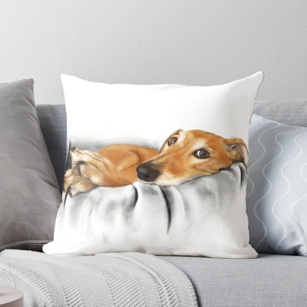 Fawn Galgo Greyhound Dog Breed Art Throw Pillow