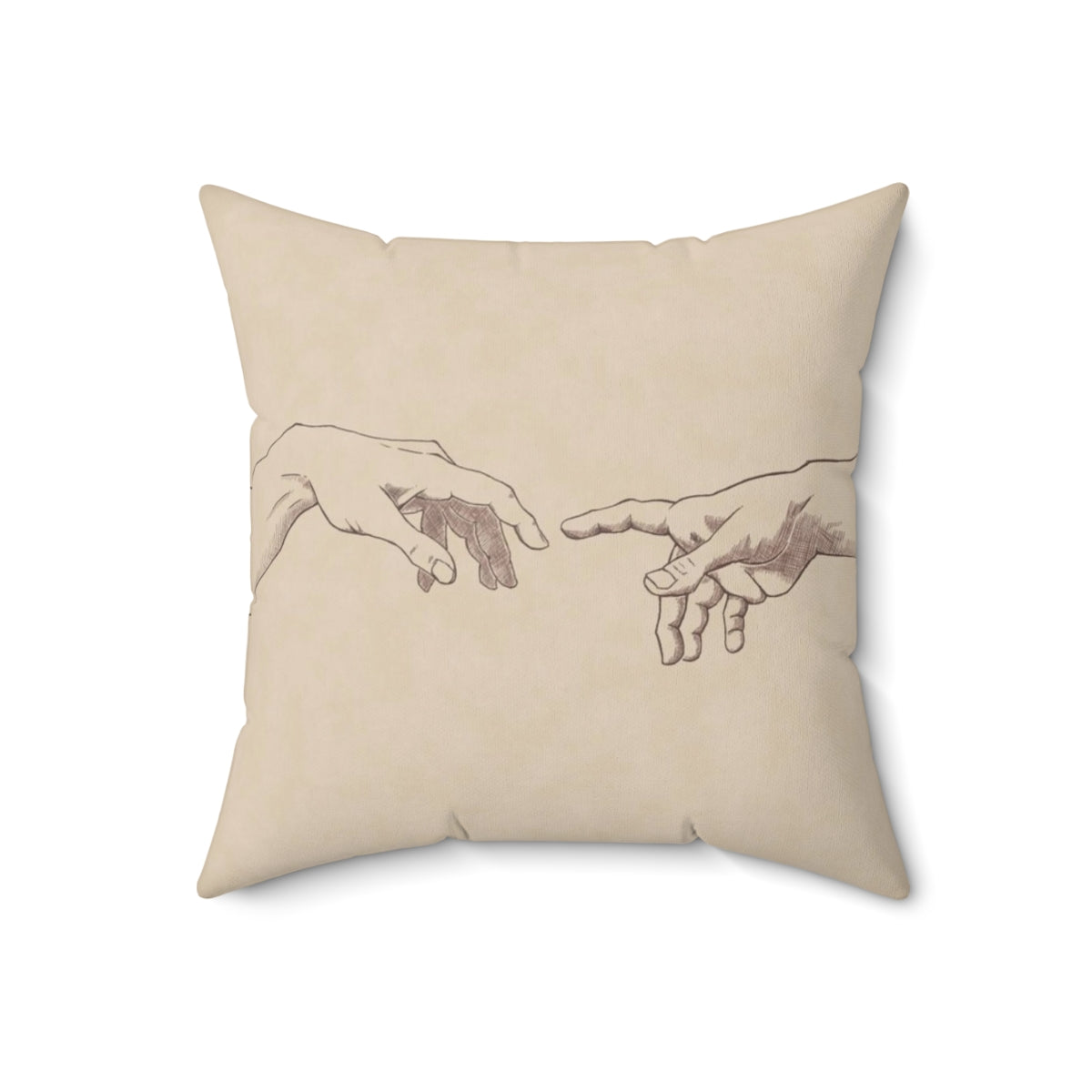 A decorative throw pillow featuring a sketch-style design inspired by Michelangelo's famous Renaissance artwork, "The Creation of Adam". - Back