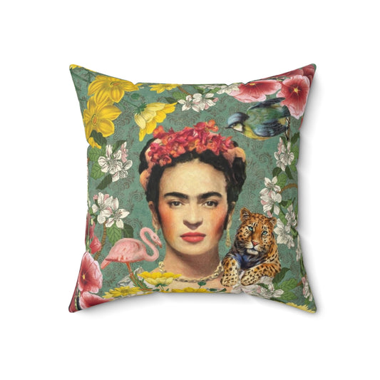 Colorful Floral Frida Kahlo Inspired Throw Pillow