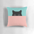 A throw pillow featuring a peeping black cat in a retro color combination, perfect for cat lovers and crazy cat ladies.