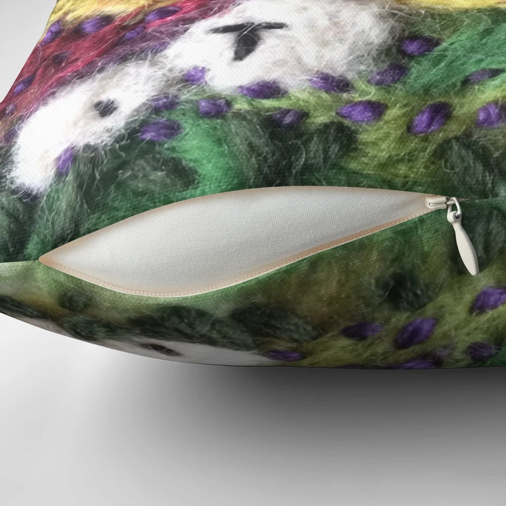 Felted textile art pillow depicting the picturesque North York Moors countryside landscape