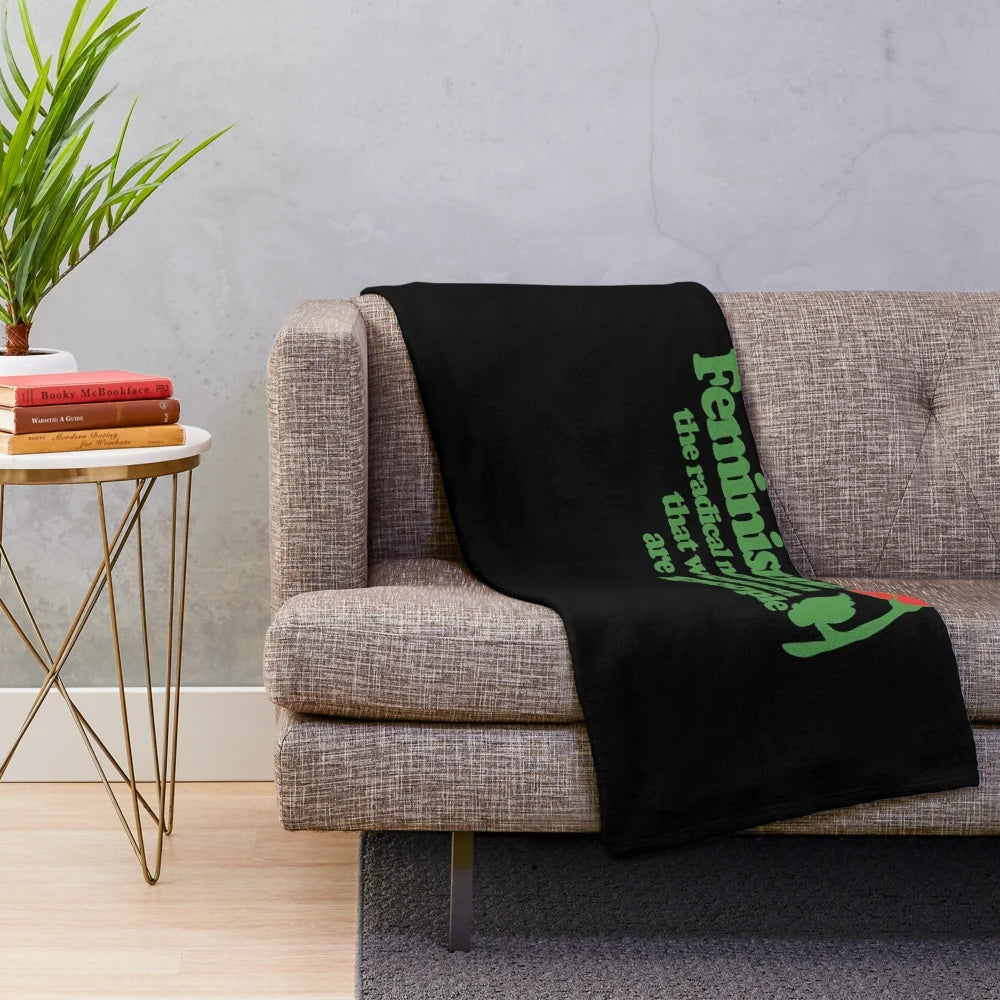 Feminism inspired floral pattern on a plush blanket