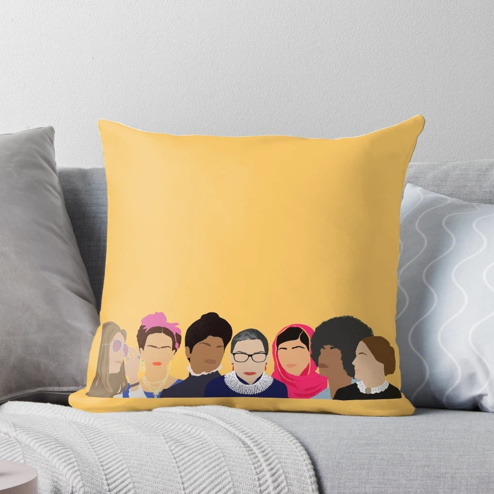 Feminist girl gang pillow featuring the iconic Gloria Steinem
