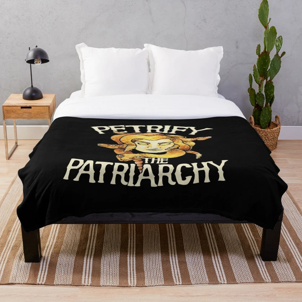Petrify the patriarchy feminist plush blanket with snakes and mythical creatures