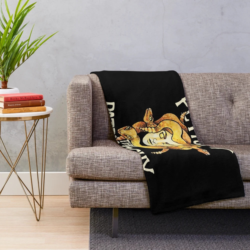 Petrify the patriarchy feminist plush blanket with snakes and mythical creatures